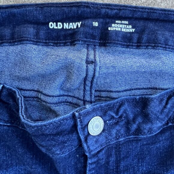 Old Navy Women's Size 18 Dark Blue Denim Mid-Rise Rockstar Super-Skinny Jeans - Picture 4 of 7